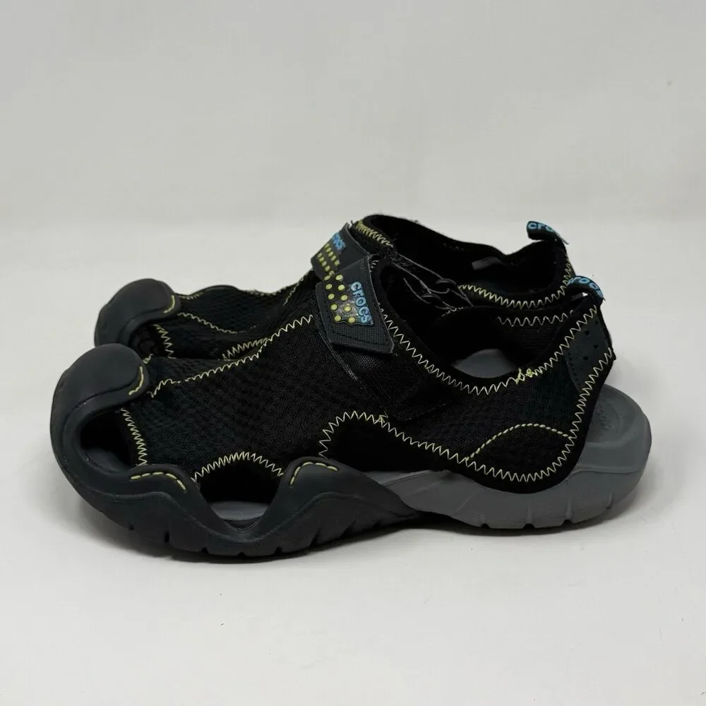 Crocs Swiftwater Mesh Deck Sandals Shoes Mens 8 Black Fisherman Water Comfort